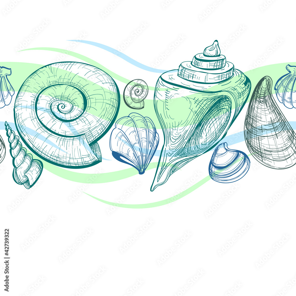 Poster Sea shells vector seamless pattern