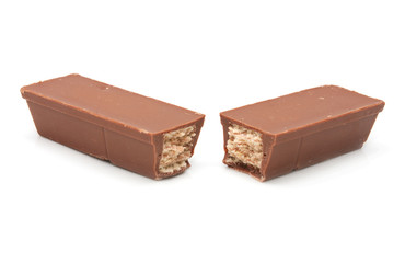 two candy bar pieces isolated on white