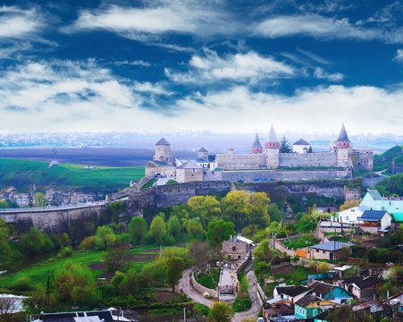 Dramatic view on the castle in Kamianets-Podilskyi