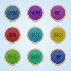 Set of 9 high detailed rounded stickers.