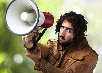 man holding megaphone