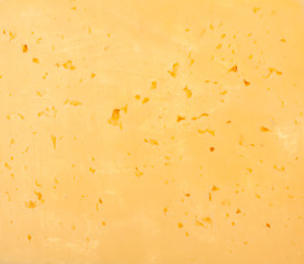 Background of fresh yellow Swiss cheese with holes