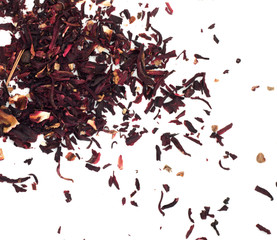 Hibiscus red tea,also known as carcade on white background