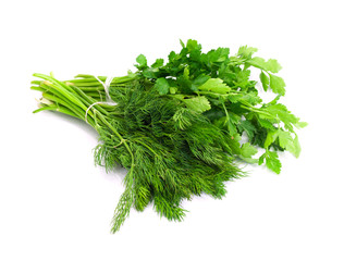dill parsley to spices bunch isolated on white background