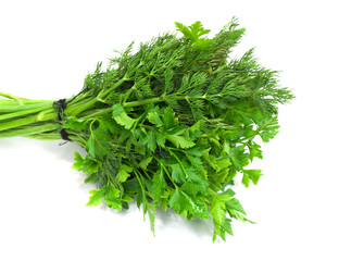 dill parsley to spices bunch isolated on white background