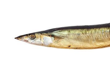 Smoked Saury on a white background