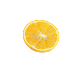 Single cross section of lemon. Isolated on white background.