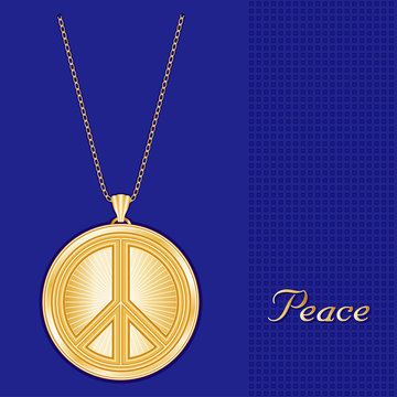 Peace Symbol Gold Pendant Necklace And Chain