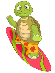Fototapeta premium Funny Turtle. Surfing.