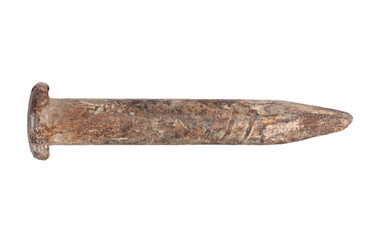 Old rusty nail on a white background