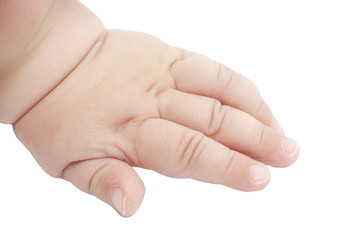 Baby's hand on a white background