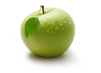Green apple on the white background