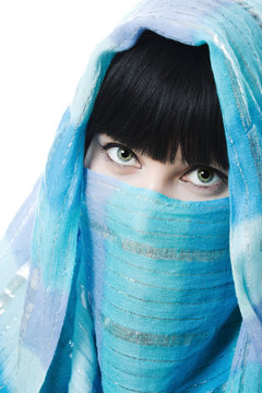 Close up picture of  woman wearing a veil
