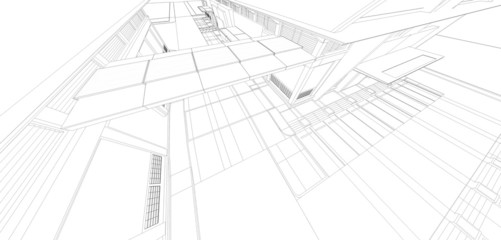 Wireframe of 3D building