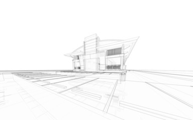 Wireframe of 3D building