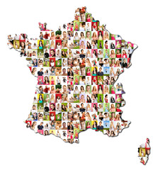 map of france and corsica with a lot of people portraits - 42754552