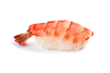 Nigiri sushi. Eby. Shrimp. On a white background.