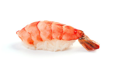 Nigiri sushi. Eby. Shrimp. On a white background.