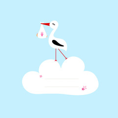 Tall Stork With Baby Boy Speech Bubble Cloud Blue