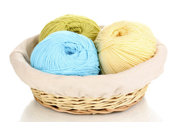Fototapeta na wymiar Knitting yarn in basket isolated on white