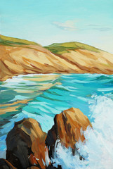 mediterranean landscape with turquoise wave, illustration, pain - 42758951