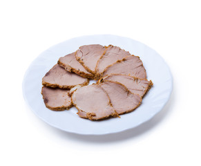 Slices of ham on plate