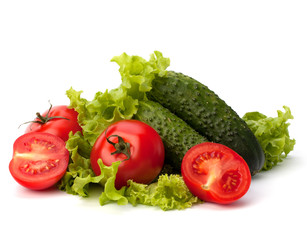 Tomato, cucumber vegetable and lettuce salad