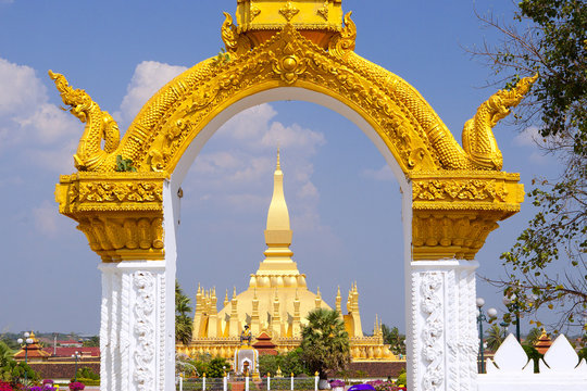 Golden pagada in Wat Pha-That Luang, Vientiane, Laos.