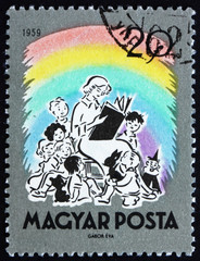 Postage stamp Hungary 1959 Teacher Reading Fairy Tales
