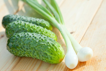Fresh cucumbers and spring onion