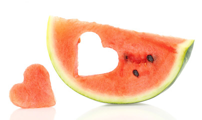 Watermelon slice with heart shape hole
