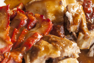 Chinese style roasted pork with rice and egg
