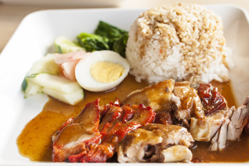 Chinese style roasted pork with rice and egg