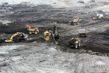 open mining bulldozer earth equipment in a mine