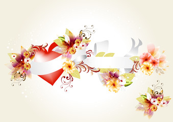 Beautiful vector floral  heart with banner: