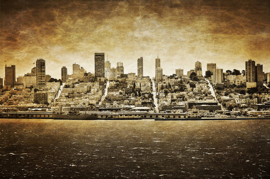 San Francisco vintage view from Alcatraz