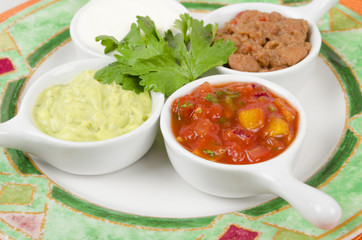 Mexican Dips  - Salsa, Guacamole, Sour Cream & Refried Beans