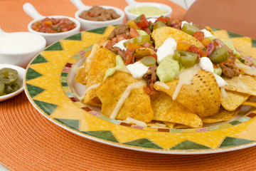 Nachos - Cheesy Tortilla Chips with Toppings & Dips