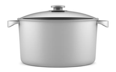 single gray cooking pan isolated on white background