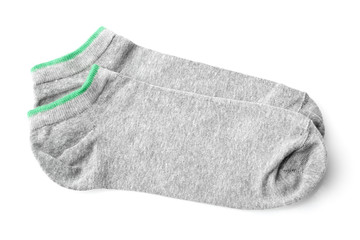 pair of gray sport socks isolated on white background