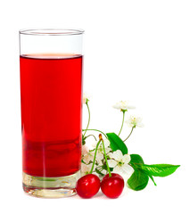 Juice with cherries leafs and flowers