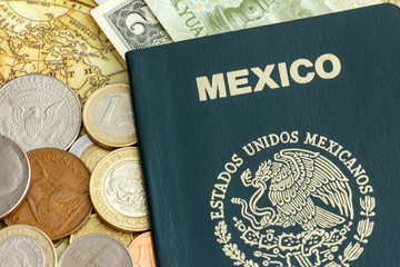Mexican passport and foreign currency