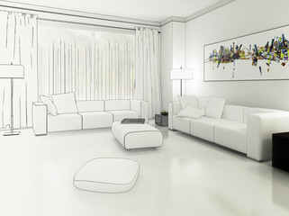 Apartment in Weiß (Zeichnung)