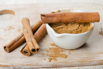 Cinnamon sticks and meal
