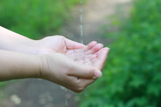 手捧着水