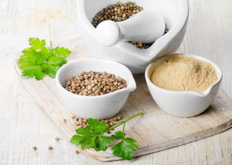 coriander seeds and leaves