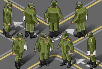 Door stickers Military isometric set of military man in eight position