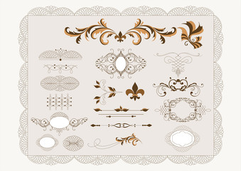 Calligraphic vector design elements set
