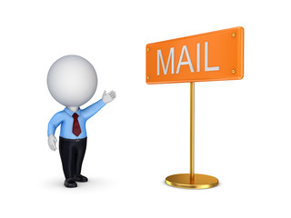 3d small person pointing on a bunner MAIL.