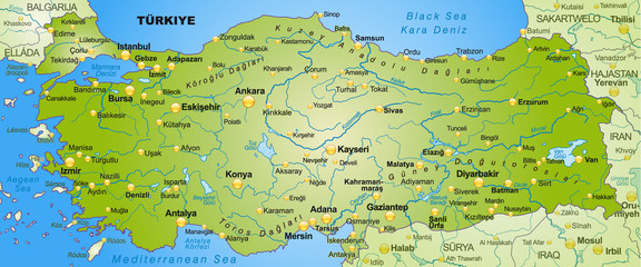Umgebungskarte der Türkei mit Hauptstädten
